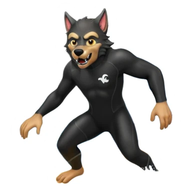 A werewolf in a wetsuit surfing between two waves sticker