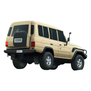 Land Cruiser 79 series 2024 in beige parked on a lush dark green mountain with a luxurious wood house and horses and deers running around  sticker