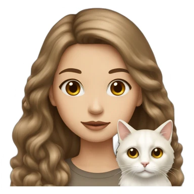 Girl-with-long-brunette-hair-and-cat-angora-beige-and-white sticker
