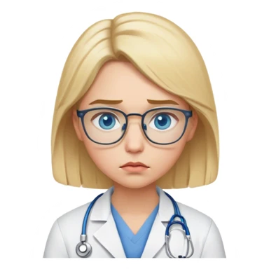 Young doctor with blonde hair, blue eyes, glasses, pouting sticker