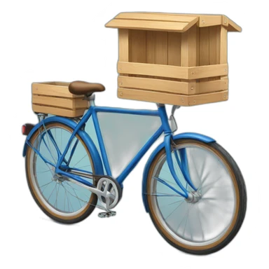 blue step-through bike with wooden crate on rear rack sticker