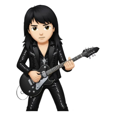 Joey Belladonna with long jet black hair, black sequin outfit  sticker