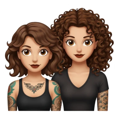 side eye duo — long wavy brown hair tattooed woman and short tight curly brown hair woman — rogue grin sticker