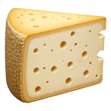 realistic sheep’s milk cheese wedge or thick slice, firm, off-white to pale ivory, beige or greyish rind, slightly crumbly or smooth, rustic clean cut, no plate, bread, or faces, clean 3D, soft lighting, transparent background, emoji scale sticker