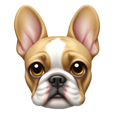 Tan and white French bulldog holding a chicken wing sticker