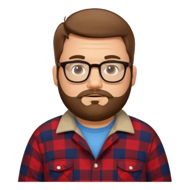 Fat white guy with glasses and short brown hair and beard wearing a cartoon flannel  sticker
