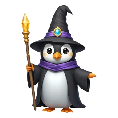 Penguin dressed as a wizard with a magic wand and wizard hat sticker