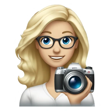Elegant blonde girl with glasses smiling blue eyes taking pictures with a camera  sticker