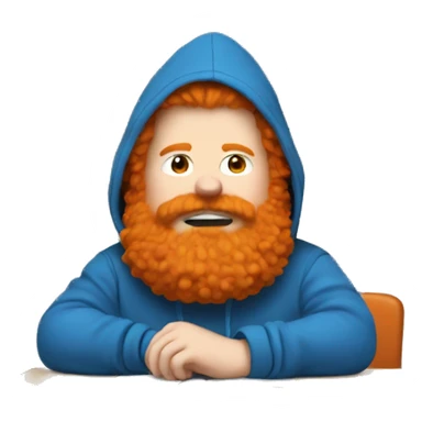 Fat ginger in a blue hoodie with a big orange bushy beard slammin a desk sticker