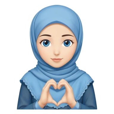 Turkish beautiful finish Konya girl blue eyes with denim hijab islamic dress and making heart with hands and with thank you text sticker