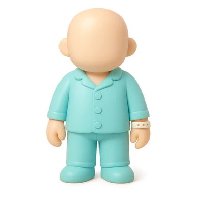 faceless adult figure in #6fe8f3 pajamas and a hospital wristband, minimalist professional vinyl toy figure style, clean and simple, suitable for a Discord role icon sticker