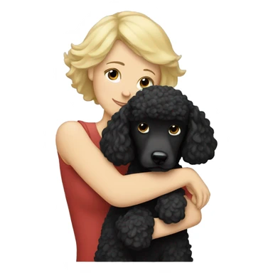  Short-Blonde-haired woman hugs her Black-Poodle-Black-dog sticker