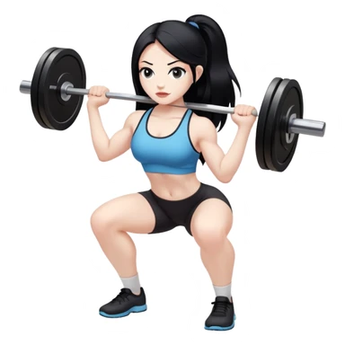 Pale girl with long black hair lifting weights deadlift sticker