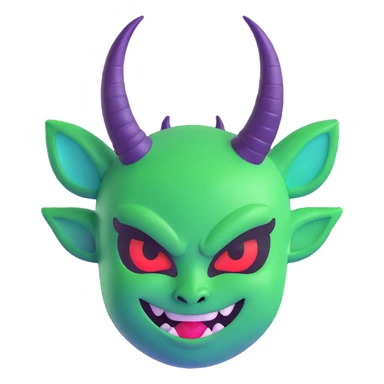 devil emoji with holographic green and black colors, elegant horns, sinister smile, modern goth aesthetic, holographic effect sticker