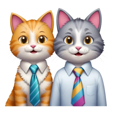 happy girl cat with eyelashes wearing a colorful necktie and happy boy cat wearing a professional necktie standing together side by side, both with cheerful expressions sticker