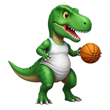 a trex wearing a tee shirt playing basketball sticker