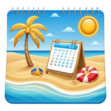 holiday incoming emoji with calendar and beach, suitable for Slack status sticker