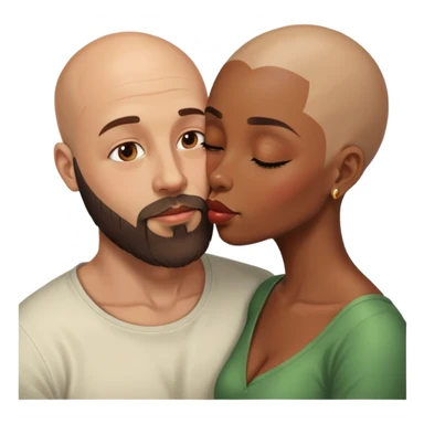 bald head man with beard kissing African woman sticker