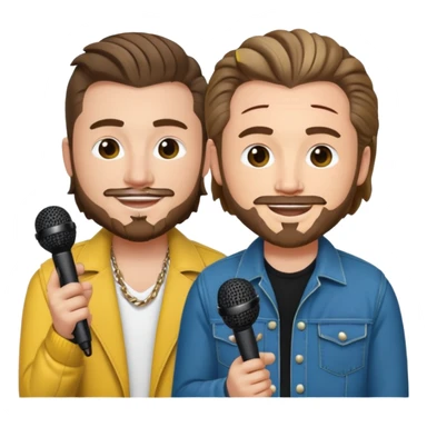 Morgan Wallen and Post Malone as apple-style emojis, both holding microphones, cheerful sticker