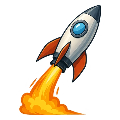 simple rocket ship blasting off, dynamic and sleek, general style sticker