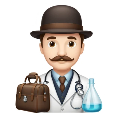 Dr. Watson with mustache, bowler hat and medical bag sticker