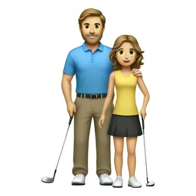 Tall, brown haired Caucasian man, golfing with a short, long haired girl sticker