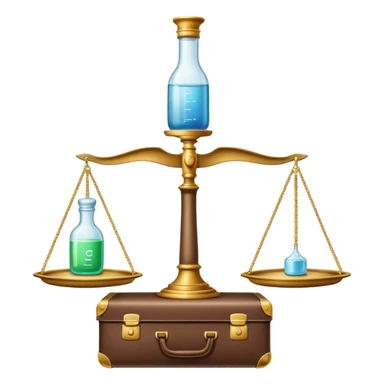 scale with baby and bottle on left tray, briefcase on right tray, spinal column as the scale pillar, 'CHOICE' engraved on base sticker