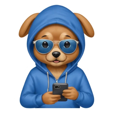 Dog wearing a hoody while on its phone with sunglasses  sticker