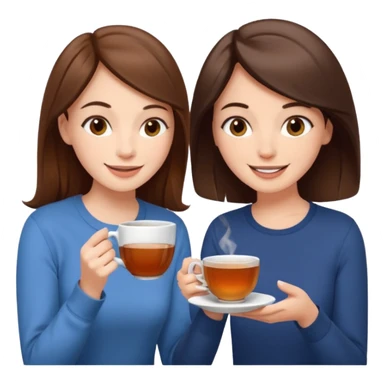 gossip over tea two girl friend (brunette and brown-haired) emoji sticker