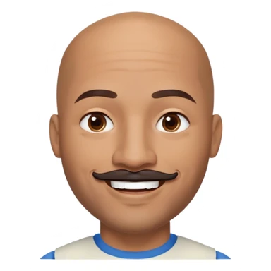Oxumarê as a very happy smiling 37-year-old bald Black man with smooth oval head, indigenous facial features, mustache with goatee (no hair on sides of face), contour from chin to lips, and a beauty mark on left side below lip, Memoji style sticker
