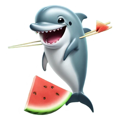 dolphin with a watermelon eating with chopsticks sticker