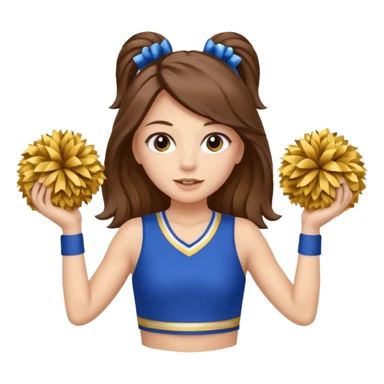 cheerleader with long brown hair and 2 pom poms blue and gold in each hand sticker