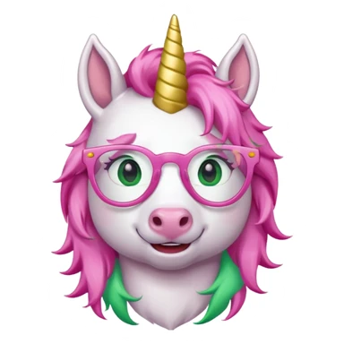 unicorn with green glasses and pink hair sticker