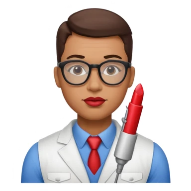 Hot engineer with lipstick kiss mark on cheek and muscles sticker