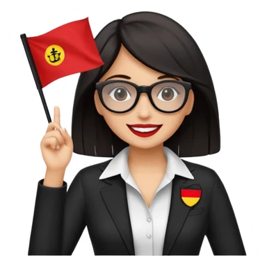 Una mujer morena (de pelo)  con una coleta de color negro) y gafas de sol de color negro y una bandera roja en la mano sticker