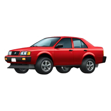 red Nissan Sentra with monster truck wheels sticker