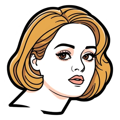 8k, 5000x5000px resolution, clean, smooth, thin lines, ultra detailed, hyperrealism, celebrity, best selling singer, Adele 2019. Glossy appearance, clean thin lines, vivid, clean appearance.  sticker