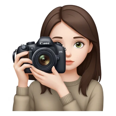 beautiful pale brunette girl taking photos with canon camera eyes down sticker