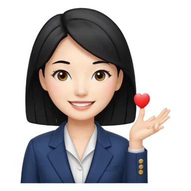 a korean cosmetics marketing expert women smiling with black hair, presenting sticker