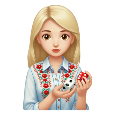 A Ukrainian girlin an embroidered shirt holds a dice in her hand sticker