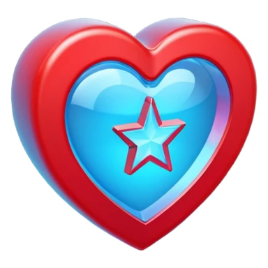 A blocky holographic red 3D heart with a bright blue star inside sticker