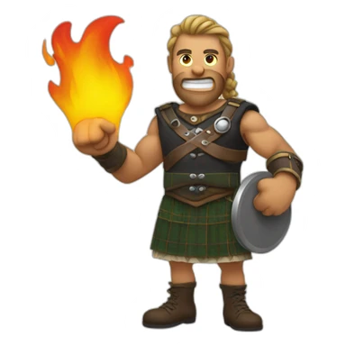 monty starting fire wearing a kilt flexes biceps sticker