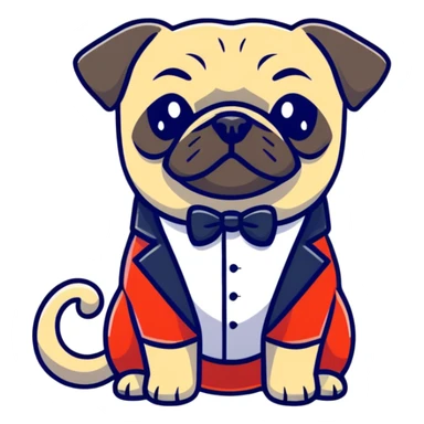 pug in a tuxedo, cartoon sticker sticker