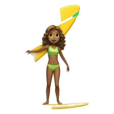 light brown girl surfing green yellow surf board sticker