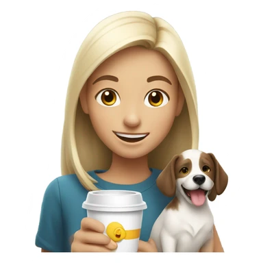 smiling girl with cup outdoors holding a white dog sticker