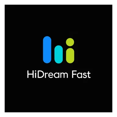 create high dream logo like this with text "HIDream Fast", black background  sticker