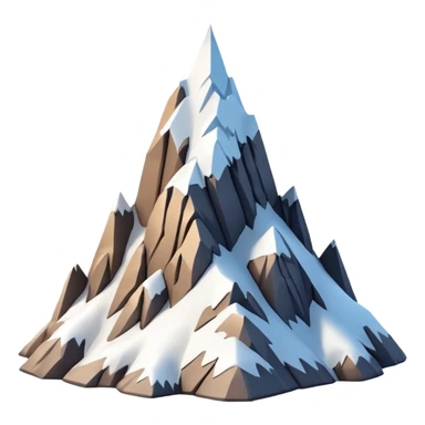 3D iPhone style emoji of a mountain peak, sharp summit, rocky texture, snow-capped tip, isolated on white background, soft shadows, high detail, playful and cute. sticker