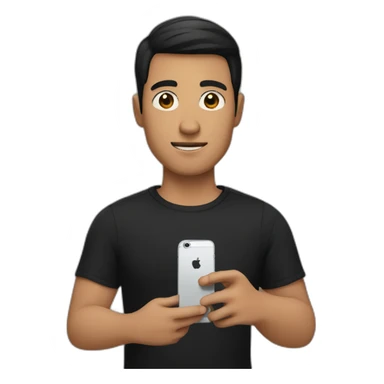 A man dressed in black, with short black hair and brown eyes, holding an iPhone in his hand sticker