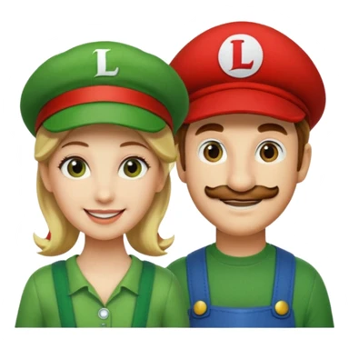 blonde female Luigi (with the Luigi green hat with an L on it) and a normal brown hair male Mario with the red hat. They are friends just smiling sticker
