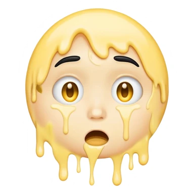 simple emoji, surprised face, classic yellow circular genderless emoji, 😮, long black hair, BREAK. goopy white liquid dripping from cheeks, goopy white cream on lips, goopy white cream in mouth sticker